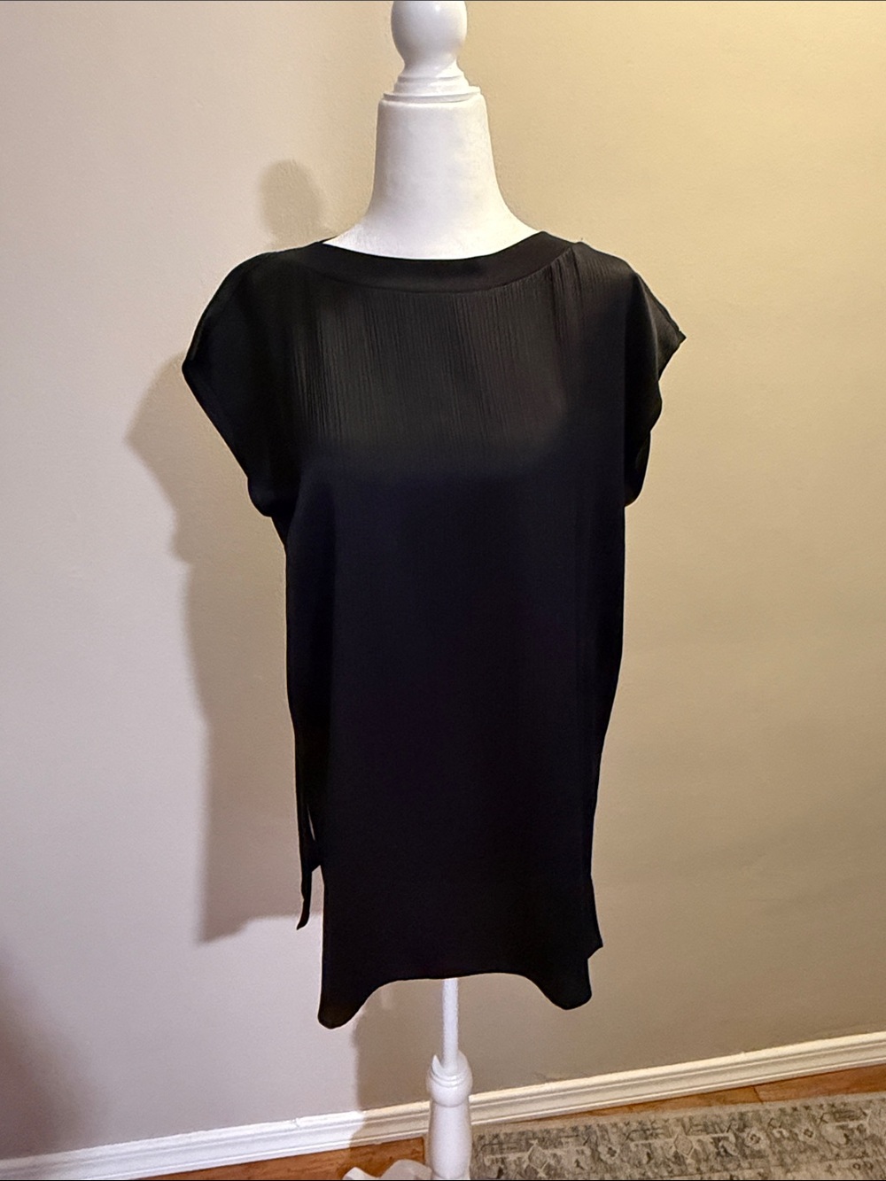 Eileen Fisher Black Cap-Sleeve Silk Top